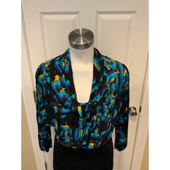 BCBG Max Azria Dress w/ Cowl Splatter Print Top & Black Skirt, Size 4 - Picture 2 of 6